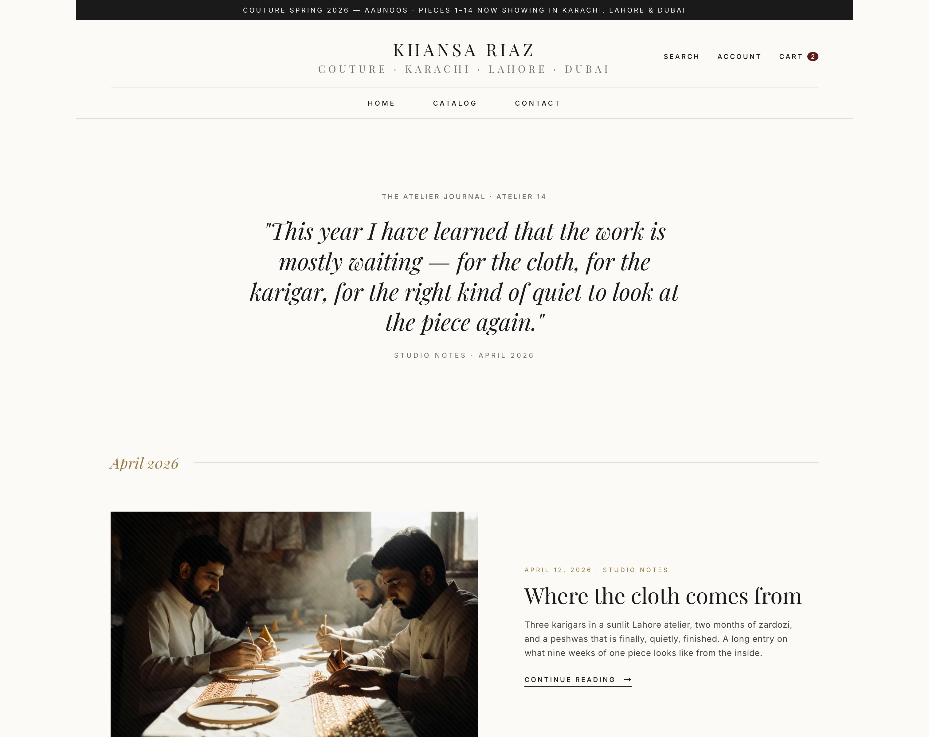 Atelier Journal — editorial timeline grouped by month