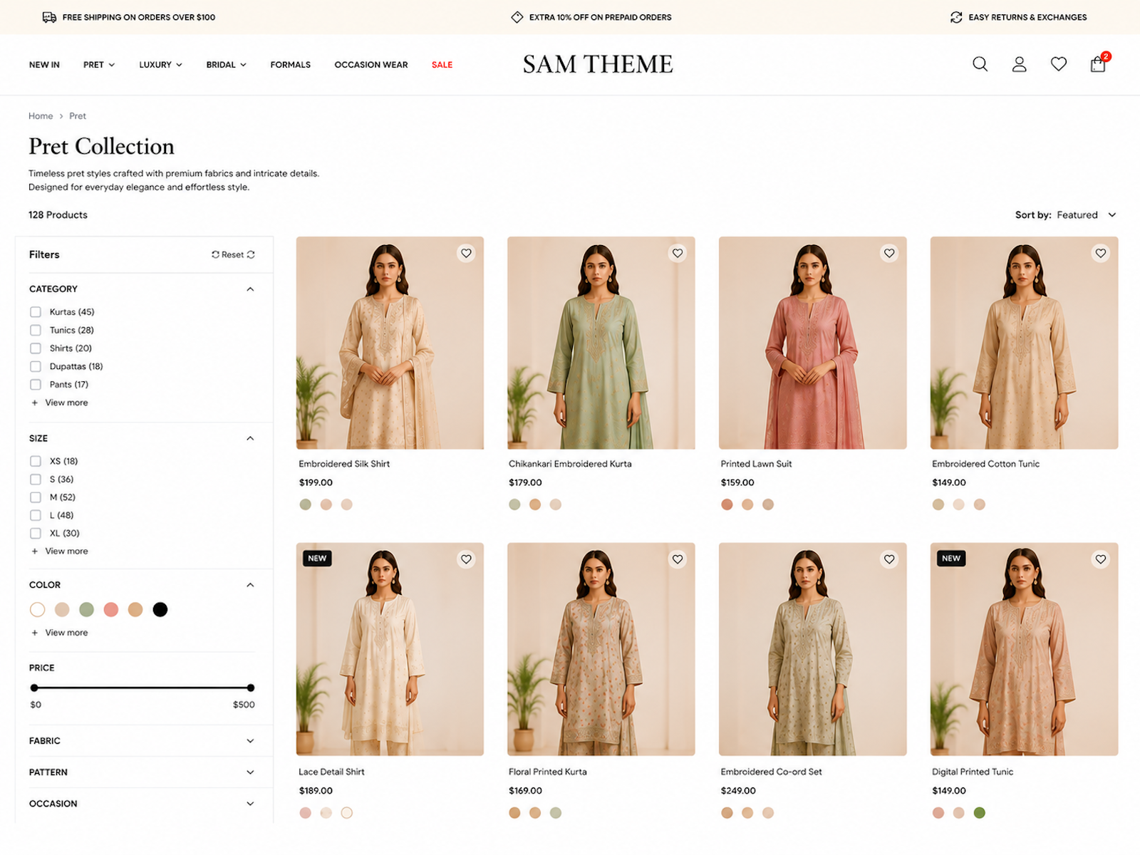 Collection page with filters